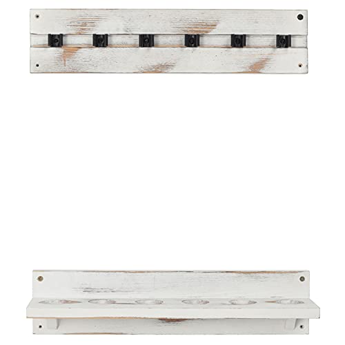 MyGift Vintage Whitewashed Wood Billiards Pool Stick Holder, Wall Mount Pool Cue Rack with Clips, Pool Table Organizer Accessories Set (Cue Rack Only), Holds up to 6 Cues