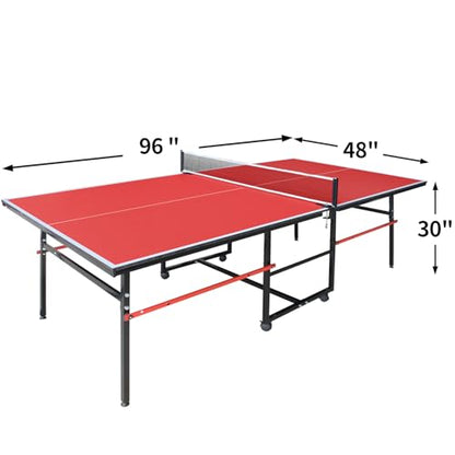 4/6/8/9 ft Professional Table Tennis Table Ping-Pong Tables Set Foldable & Portable Tables with Removable Net 2 Table Tennis Paddles and 3 Balls Easy Assembly - color: Red, size: 8 Ft