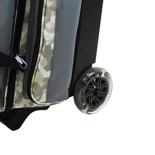 ELITE Deluxe 2 Ball Bowling Bag with 5" Smooth Wheels - Large Accessory Pocket, Shoe Compartment, 36" Extendable Handle - color: Grey Camo