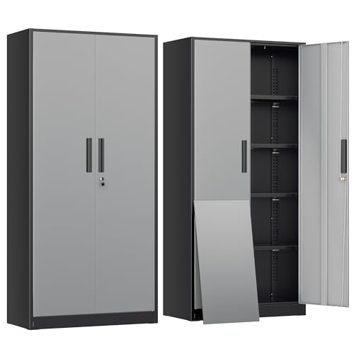 INTERGREAT Metal Lockable Storage Cabinet, 72” Storage Cabinet with 2 Doors and 4 Adjustable Shelves for Office, Home, Garage, Pantry (Assembly Required, Black Gray) - color: Black Gray, size: 72" Storage Cabinet