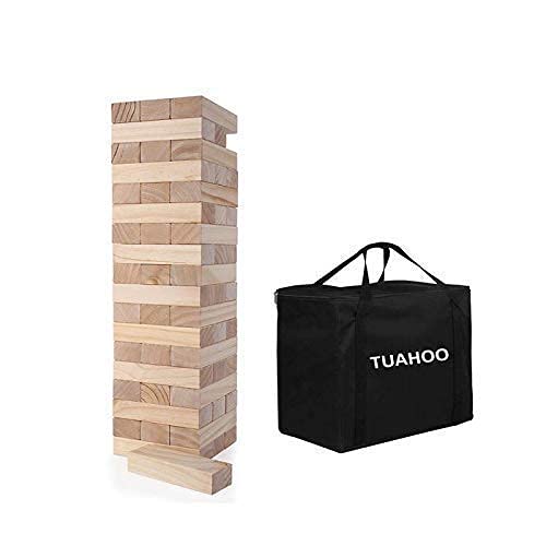 Giant Tumbling Tower Games Wooden Blocks Stacking Game + Tin Can Alley Bean Bag Toss Game for Adult, Kids, Family Fun Outdoor Backyard Games