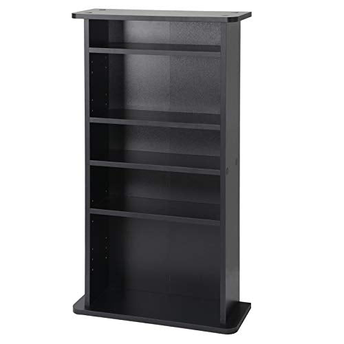 5 Shelf Bookcase 5 Tier Wooden Multimedia Storage Media Cabinet DVD Rack, Adjustable Shelves Organize a Mix of Media Storage Furniture 240 CDs DVDs or 132 Blue Ray Video Games Books