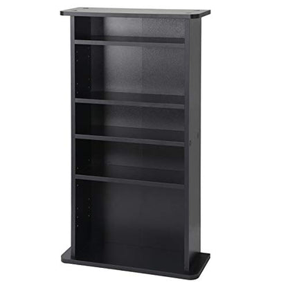 5 Shelf Bookcase 5 Tier Wooden Multimedia Storage Media Cabinet DVD Rack, Adjustable Shelves Organize a Mix of Media Storage Furniture 240 CDs DVDs or 132 Blue Ray Video Games Books