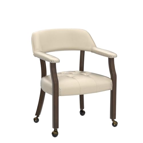 Set of 4 Dining Leather Chairs with Casters & Arms, Accent Captain Chair with Wheels, Roller Wood Wheeled Chairs for Kitchen & Game Poker Table,Espresso&Beige 1910BG(NO Table!) - color: Espresso&beige