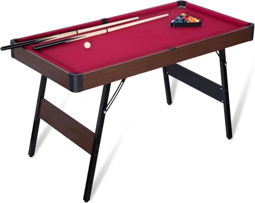 Portable Pool Table with Locking Legs and Adjustable Feet, Folding Mini Billiard Game Table for Kids Adults, Full Accessories Kit with Balls Cues Triangle Chalk Brush for Home and Party - color: A