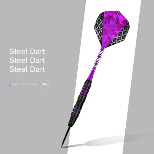 Dart Metal Tip Set 3 Aluminum Dart Shafts Steel Tip Dart Set Professional Darts Steel Tip Set + Extra 3 Dart Flights 3 Replace Plastic Shafts - color: purple