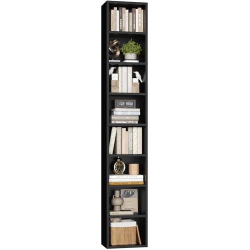 FOTOSOK 8-Tier Media Tower Rack, 11.6 X 9.3 X 70.9 Inches CD DVD Slim Storage Cabinet with Adjustable Shelves, Tall Narrow Bookcase Display Bookshelf for Home Office, Black - color: Black