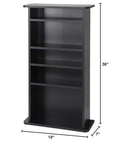 5 Shelf Bookcase 5 Tier Wooden Multimedia Storage Media Cabinet DVD Rack, Adjustable Shelves Organize a Mix of Media Storage Furniture 240 CDs DVDs or 132 Blue Ray Video Games Books