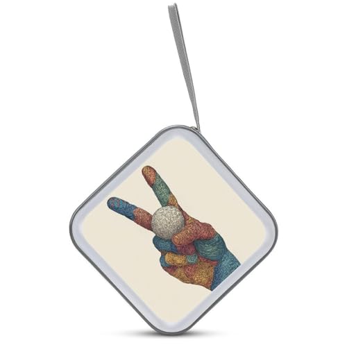 Hand with Peace Sign Holding Golf Ball CD Case DVD Storage Case Portable for Car Home Travel