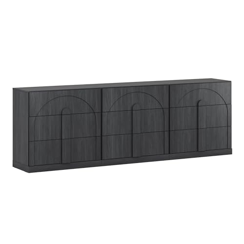 BELLEZE Set of 3 Bookcase with 3 Drawers, Modern Book Shelf with Wide Wooden Handle, 94" Wood Bookshelves for Living Room Office Entryway (Ebony) - color: Bijou Ebony C, size: 3