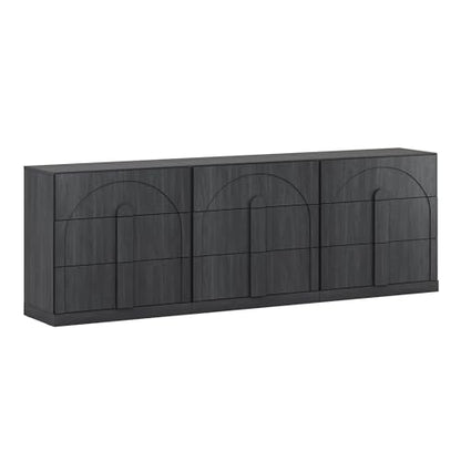 BELLEZE Set of 3 Bookcase with 3 Drawers, Modern Book Shelf with Wide Wooden Handle, 94" Wood Bookshelves for Living Room Office Entryway (Ebony) - color: Bijou Ebony C, size: 3