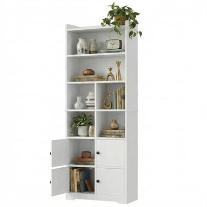 IRONCK Bookshelf with Doors, Book Shelf with Storage Shelves, 74.6 in Tall Bookcase for Home Office, Living Room, Bedroom, White - color: White