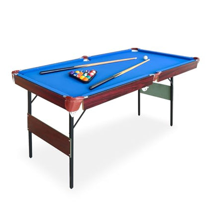Seydrey 54" Folding Pool Table, Portable Space-Saving Billiard Game Table for Game Room & Office - color: Single Blue Felt