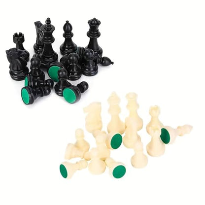 32 Plastic Chess Pieces Set - Black & White Chessmen for 15-20 Inch Boards, Felt Bottom, with Drawstring Storage Bag - Ideal for Beginners & Chess Enthusiasts-No Board Included (3.82inch/9.7cm) - size: 3.82inch/9.7cm