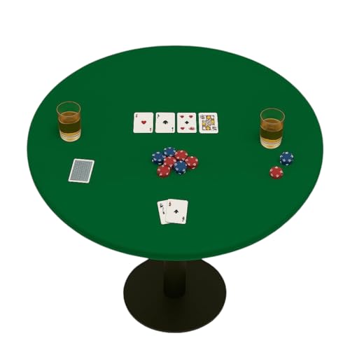 Felt Card Game Table Cover for Playing Cards Poker, Mahjong, Domino, Bridge and Board Game, Elastic Fitted Tablecloth for 58 to 64 Inch Round Tables- Green