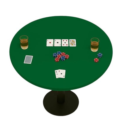 Felt Card Game Table Cover for Playing Cards Poker, Mahjong, Domino, Bridge and Board Game, Elastic Fitted Tablecloth for 58 to 64 Inch Round Tables- Green