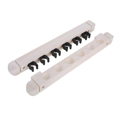 Toyvian Wall Mounted Pool Cue Rack Solid Wood Billiard Stick Holder White 6-cue Storage Organizer for Game Room and Billiards Accessories