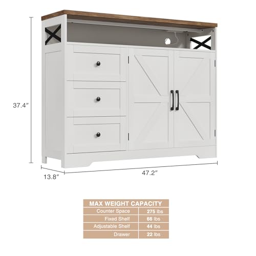 Befrases Farmhouse Buffet Cabinet with Drawers & Open Shelf, Sideboard with Storage, Kitchen Pantry Cabinet Hutch, Coffee Bar Station for Kitchen, Livingroom, 47" L White - color: Antique White