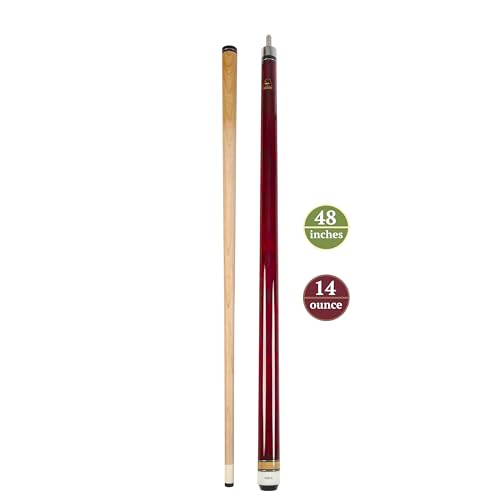 ASKA Short Kids Cue LCS, Canadian Hard Rock Maple Billiard Pool Cue Stick - color: Red 48 inches, Wrapless, LCSN