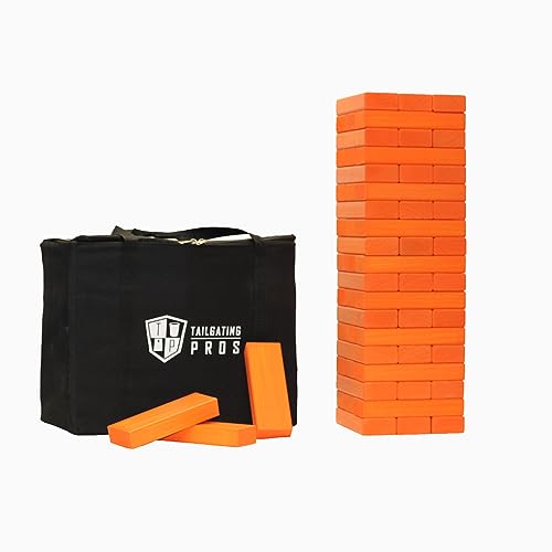Tailgating Pros Giant Toppling Towers Wooden Blocks Game with Tote Jumbo Indoor Outdoor Yard & Backyard Lawn Game for Family & Adults, Portable Party & Team Building Fun - color: Orange/Orange