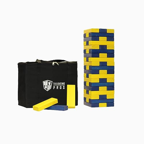 Tailgating Pros Giant Toppling Towers Wooden Blocks Game with Tote Jumbo Indoor Outdoor Yard & Backyard Lawn Game for Family & Adults, Portable Party & Team Building Fun - color: Navy/Yellow
