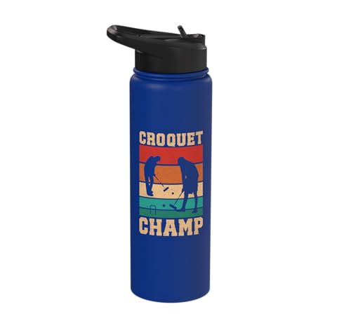 Croquet Champ Retro Funny Lawn Game Player Quote Stainless Steel Insulated Water Bottle - color: Royal Blue