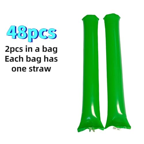 48pcs Round Head Boom Sticks Thunder Sticks Cheering Sticks Team Spirit Plastic Cheerleading Spirit Stick Clapper Inflatable Noise Maker Sports Supply (Green) - color: Green