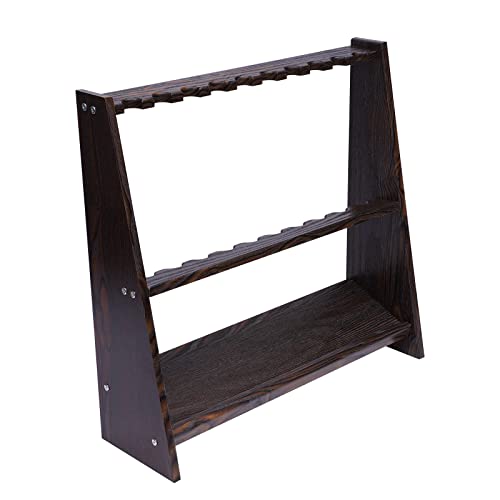 DKSLALALI Wooden Freestanding Pool Stick Holder, 10 Pool Multifunctional Billiard Cue Rack Floor Stand Pool Table Accessories with Ball Storage for Billiard Room, Game Room & Club