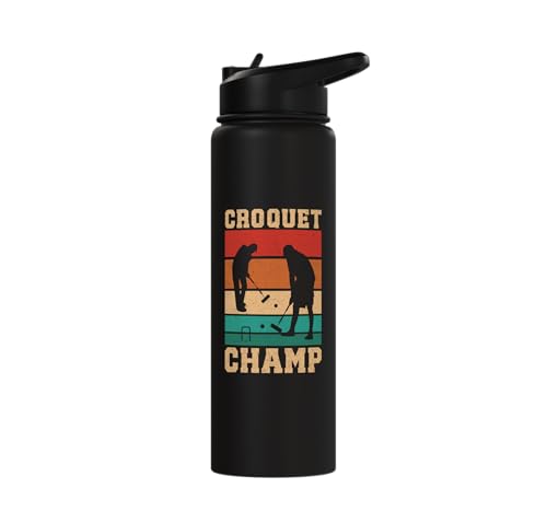 Croquet Champ Retro Funny Lawn Game Player Quote Stainless Steel Insulated Water Bottle - color: Black