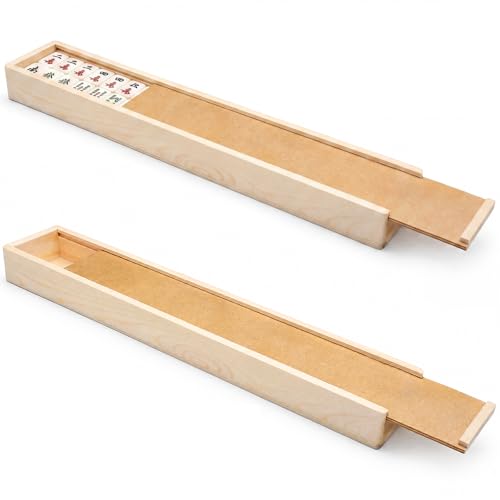 Novabright 2 Pcs Wooden American Mahjong Tile Case Only Pull out Mahjong Tile Storage Box 19.7 x 3.3 x 1.8 Inch for 168 Standard Tiles 1.2'' Empty Protective Mah Jong Gift for Mahjongg Game Enthusiast