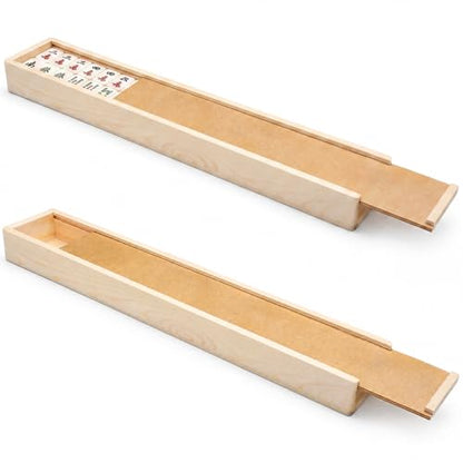 Novabright 2 Pcs Wooden American Mahjong Tile Case Only Pull out Mahjong Tile Storage Box 19.7 x 3.3 x 1.8 Inch for 168 Standard Tiles 1.2'' Empty Protective Mah Jong Gift for Mahjongg Game Enthusiast