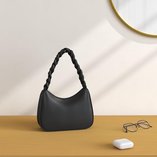 CYHTWSDJ Shoulder Bags for Women, Cute Hobo Tote Handbag Mini Clutch Purse with Zipper Closure - color: Braid Black