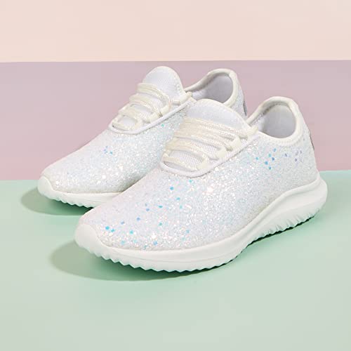 K KIP WOK Girls Glitter Sneakers Sparkle Slip On Walking Shoes for Kids/Children Breathable Running Sneakers - color: White2, size: 10 Toddler