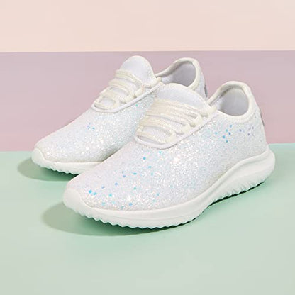 K KIP WOK Girls Glitter Sneakers Sparkle Slip On Walking Shoes for Kids/Children Breathable Running Sneakers - color: White2, size: 10 Toddler