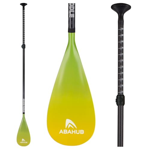 Abahub Carbon Fiber SUP Paddles, 1 x 3 Section Adjustable 67" - 86" Carbon Fiber Shaft, Lightweight Stand-up Paddle Oars for Paddleboards, with a Carrying Bag - color: Gradient Yellow Print