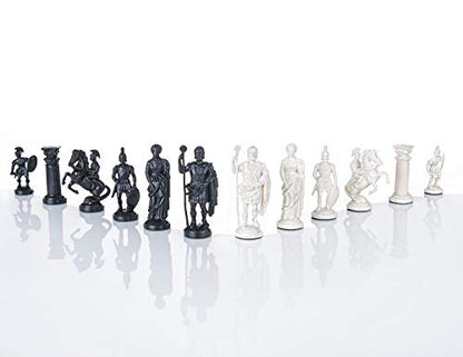3 3/4" BLACK & WHITE Roman Legion Plastic Chess Pieces - felted
