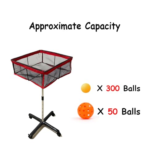 TNZMART Ping Pong Ball Pickleball Holder with Wheels, Height Adjustable Ping Pong Storage Cart, Portable Table Tennis Ball Collection Basket for Indoor Outdoor Training Practice