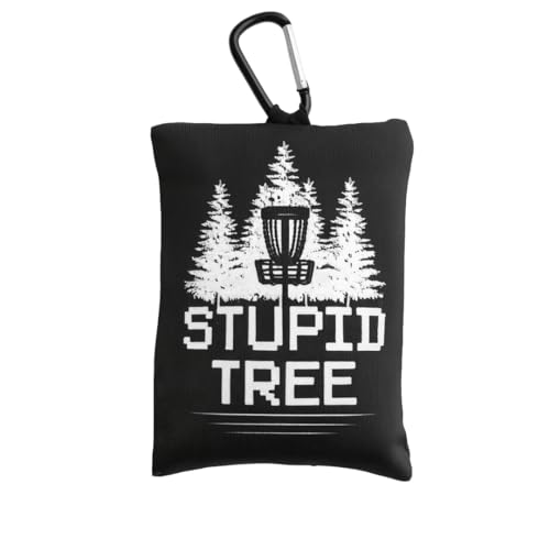 Disc Golf Grip Bag with Carabiner, Frisbee Disc Golf Grip Enhancer for All Skill Levels, Pre-Filled Chalk or Rosin Options – Black – Stupid Tree Design