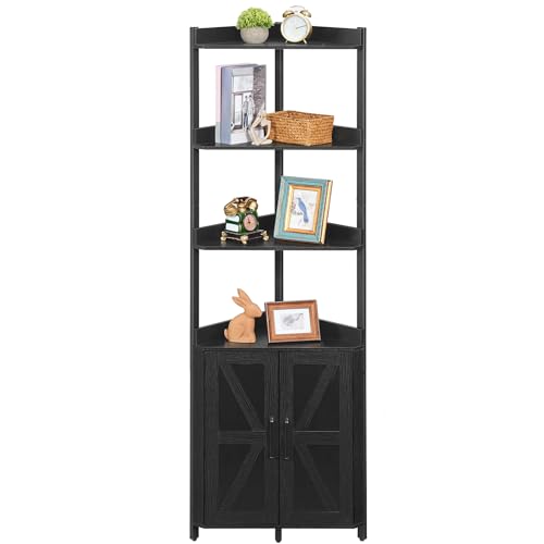 HOOBRO Corner Shelf with Storage, Tall Corner Storage Cabinet, 5-Tier Corner Bookshelf with Protective Fence, for Living Room, Black BB78CJ01 - color: Black