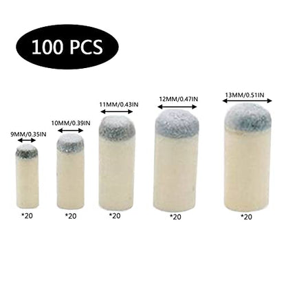 100 Pcs Pool Cue Tips,Push-in Snooker Replacements Accessories | Slip on Billiard Tips, No Glue or Tools Required, 5 Sizes,9mm/10mm/11mm/12mm/13mm