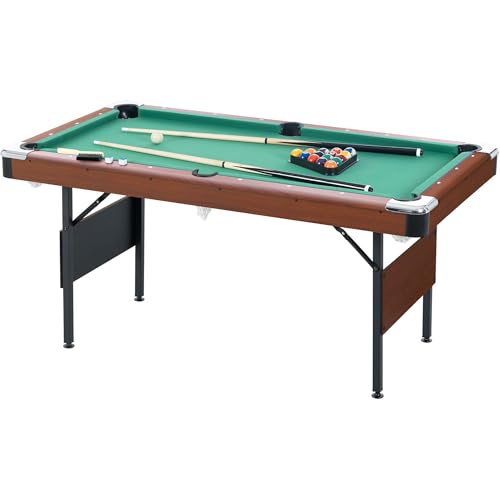 Ditkoko Billiard Table, 64" Folding Pool Table with with Balls, Cues, Chalk, Brush and Triangle, Pool Table Set for Family Game Room, Adult Rrec Room, Basements, Man cave or Garage - color: Green & Brown