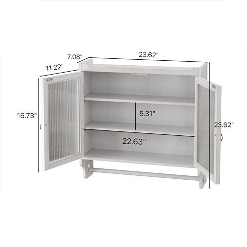 Retro Style Haze Double Glass Door Wood Wall Cabinet with Detachable Shelves for Office, Dining Room,Living Room, Kitchen and Bathroom White Washed - color: White Washed