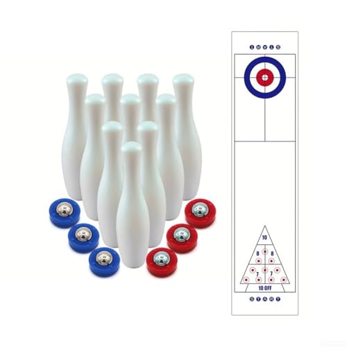 Shuffleboard Bowling Game Set with Curling Mats Tabletop Indoor Board Game for Family Fun and Party Entertainment Plastic and Steel Smooth Rolling Pucks