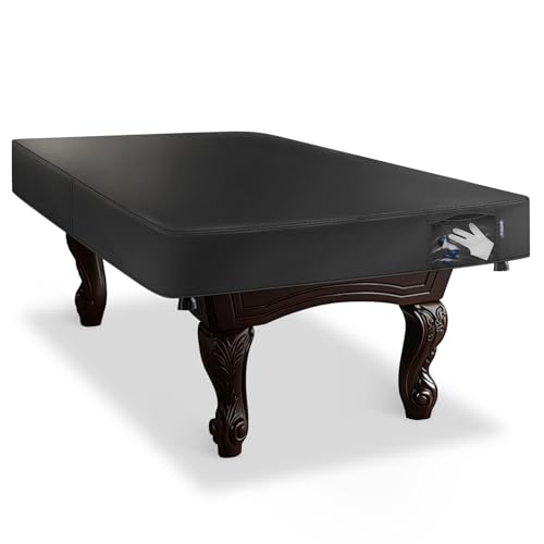 8FT Leatherette Pool Table Cover with Storage Pocket – Heavy Duty, Waterproof & Tearproof Billiard Table Protector – Black, 100"L x 56"W x 8"H - color: Black, size: 8FT-(100"L X 56"W X 8"H)