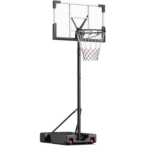 Basketball Hoop Outdoor, 10FT Height Adjustable 45 Inch Shatterproof Backboard Portable Basketball Hoops Goals System with 2 Wheels for Backyard/Driveway/Indoor/Court - style: 02 Charcoal Black