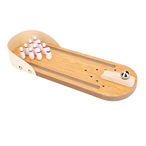 Drfeify Mini Wooden Table Bowling Toy Set Lightweight Desktop Decoration for Kids and Stress Relief, Made of Wood & Metal, Approx. 295 * 100mm Size