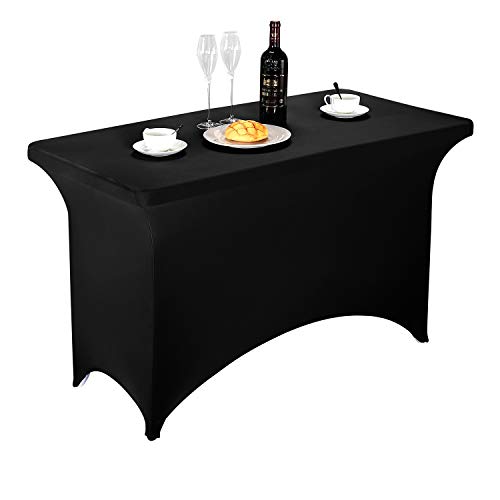 LZY Spandex Fitted Stretch Table Cover for 4ft or 6ft or 8ft Folding Table, Rectangular Cocktail Tablecloth, Perfect for Party or Banquet (4FT Black) - color: Black, size: 48" x 30" (Rectangular)