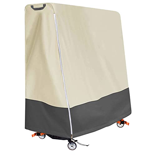 Ping Pong Table Cover Waterproof for Folding Table Tennis Tables | Beige & Grey two-tone design with orange straps for a modern premium home and game room appearance