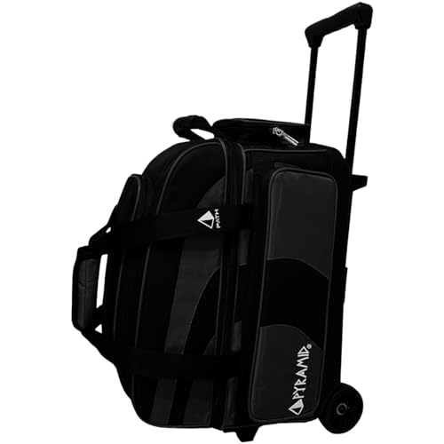 Pyramid Deluxe Double Roller 2 Ball Bowling Bag with Large Separate Shoe Compartment (Up To 2 Pairs Of Shoes) and Accessory Pockets, Sturdy Square Handle - Extends to 40" - Pro Options Available - color: Pro Black/Black