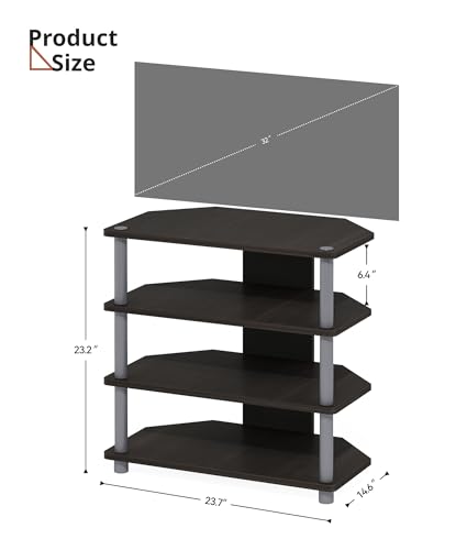 Game Console Stand, 4-Tier Small Entertainment Stand with Open Shelves, Media Center for Bedroom Dorm Living Room, Fits TV up to 32” - color: Espresso/Grey